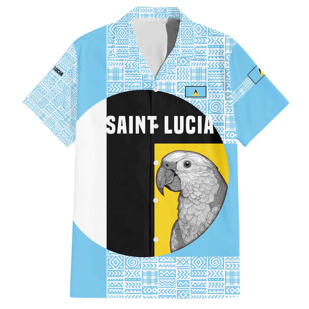 Saint Lucia Graphic Parrot Hawaiian Shirt with Tribal Pattern and Minimalist Blue Black Design - Wonder Print Shop