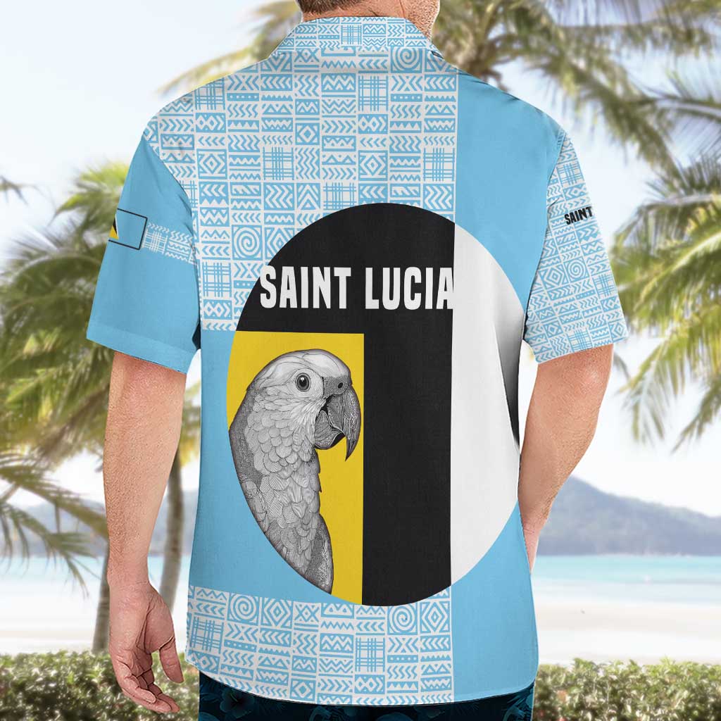 Saint Lucia Graphic Parrot Hawaiian Shirt with Tribal Pattern and Minimalist Blue Black Design - Wonder Print Shop