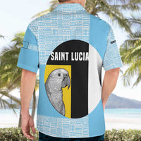 Saint Lucia Graphic Parrot Hawaiian Shirt with Tribal Pattern and Minimalist Blue Black Design - Wonder Print Shop