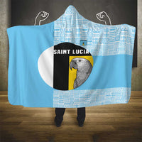 Saint Lucia Graphic Parrot Hooded Blanket with Tribal Pattern and Minimalist Blue Black Design - Wonder Print Shop