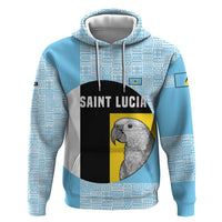 Saint Lucia Graphic Parrot Hoodie with Tribal Pattern and Minimalist Blue Black Design - Wonder Print Shop