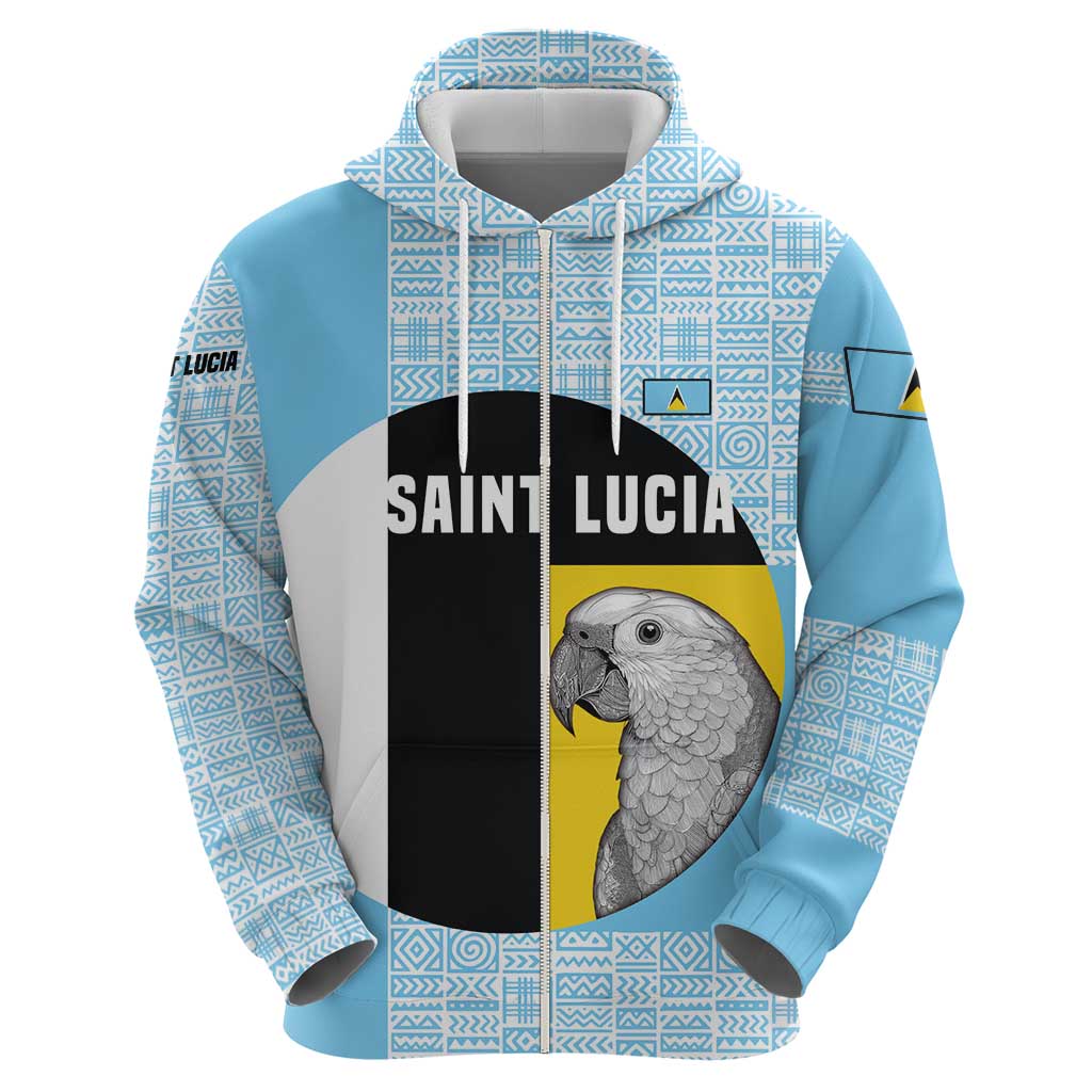 Saint Lucia Graphic Parrot Hoodie with Tribal Pattern and Minimalist Blue Black Design - Wonder Print Shop