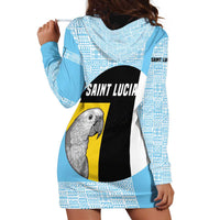 Saint Lucia Graphic Parrot Hoodie Dress with Tribal Pattern and Minimalist Blue Black Design - Wonder Print Shop