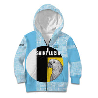Saint Lucia Graphic Parrot Kid Hoodie with Tribal Pattern and Minimalist Blue Black Design - Wonder Print Shop