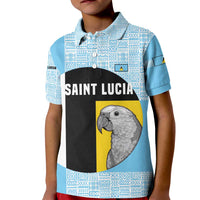 Saint Lucia Graphic Parrot Kid Polo Shirt with Tribal Pattern and Minimalist Blue Black Design - Wonder Print Shop