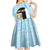 Saint Lucia Graphic Parrot Kid Short Sleeve Dress with Tribal Pattern and Minimalist Blue Black Design - Wonder Print Shop