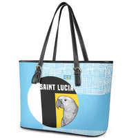 Saint Lucia Graphic Parrot Leather Tote Bag with Tribal Pattern and Minimalist Blue Black Design - Wonder Print Shop