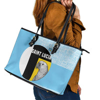 Saint Lucia Graphic Parrot Leather Tote Bag with Tribal Pattern and Minimalist Blue Black Design - Wonder Print Shop