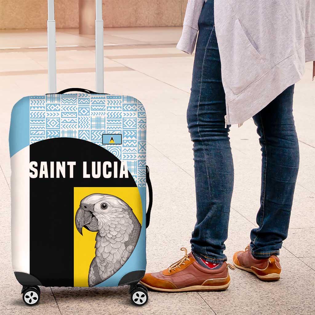 Saint Lucia Graphic Parrot Luggage Cover with Tribal Pattern and Minimalist Blue Black Design - Wonder Print Shop