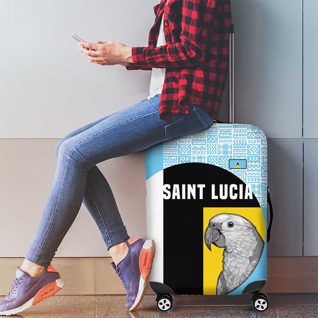 Saint Lucia Graphic Parrot Luggage Cover with Tribal Pattern and Minimalist Blue Black Design - Wonder Print Shop
