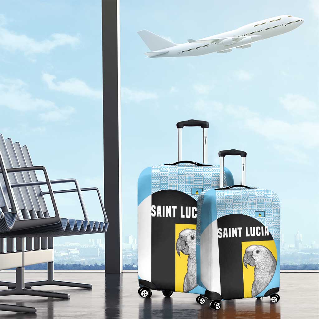 Saint Lucia Graphic Parrot Luggage Cover with Tribal Pattern and Minimalist Blue Black Design - Wonder Print Shop