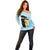 Saint Lucia Graphic Parrot Off Shoulder Sweater with Tribal Pattern and Minimalist Blue Black Design - Wonder Print Shop