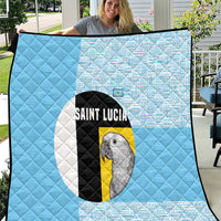 Saint Lucia Graphic Parrot Quilt with Tribal Pattern and Minimalist Blue Black Design - Wonder Print Shop