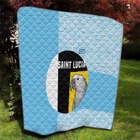 Saint Lucia Graphic Parrot Quilt with Tribal Pattern and Minimalist Blue Black Design - Wonder Print Shop