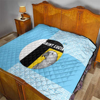 Saint Lucia Graphic Parrot Quilt with Tribal Pattern and Minimalist Blue Black Design - Wonder Print Shop