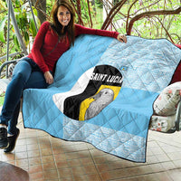 Saint Lucia Graphic Parrot Quilt with Tribal Pattern and Minimalist Blue Black Design - Wonder Print Shop