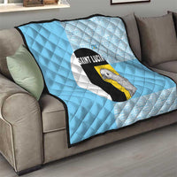 Saint Lucia Graphic Parrot Quilt with Tribal Pattern and Minimalist Blue Black Design - Wonder Print Shop