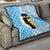 Saint Lucia Graphic Parrot Quilt with Tribal Pattern and Minimalist Blue Black Design - Wonder Print Shop