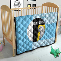 Saint Lucia Graphic Parrot Quilt with Tribal Pattern and Minimalist Blue Black Design - Wonder Print Shop