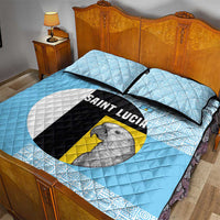 Saint Lucia Graphic Parrot Quilt Bed Set with Tribal Pattern and Minimalist Blue Black Design - Wonder Print Shop