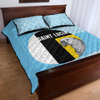 Saint Lucia Graphic Parrot Quilt Bed Set with Tribal Pattern and Minimalist Blue Black Design - Wonder Print Shop