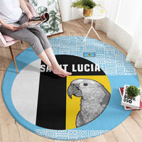 Saint Lucia Graphic Parrot Round Carpet with Tribal Pattern and Minimalist Blue Black Design - Wonder Print Shop
