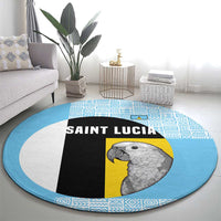 Saint Lucia Graphic Parrot Round Carpet with Tribal Pattern and Minimalist Blue Black Design - Wonder Print Shop