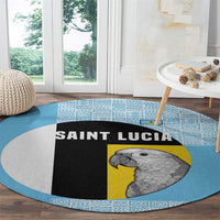 Saint Lucia Graphic Parrot Round Carpet with Tribal Pattern and Minimalist Blue Black Design - Wonder Print Shop