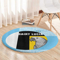 Saint Lucia Graphic Parrot Round Carpet with Tribal Pattern and Minimalist Blue Black Design - Wonder Print Shop