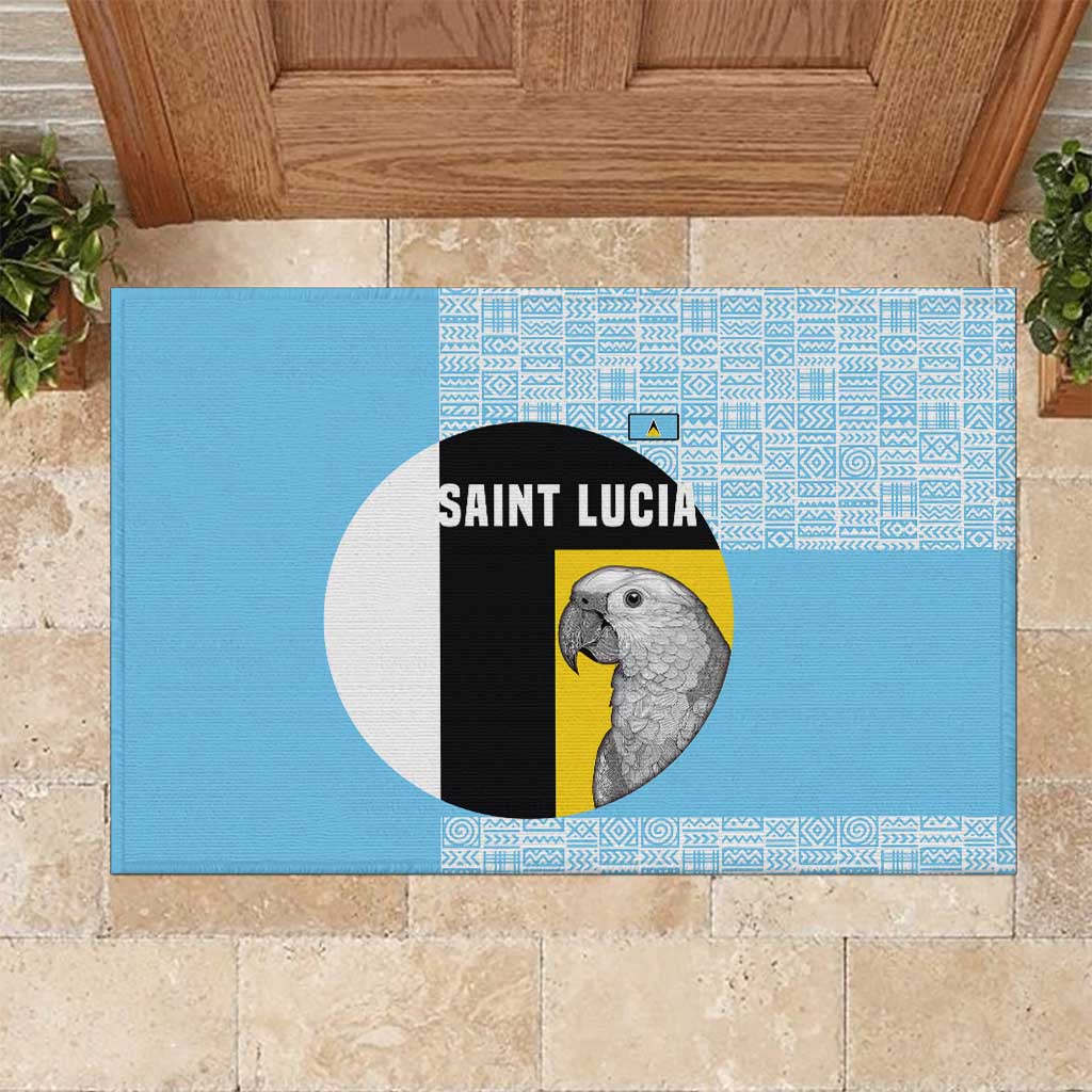 Saint Lucia Graphic Parrot Rubber Doormat with Tribal Pattern and Minimalist Blue Black Design - Wonder Print Shop