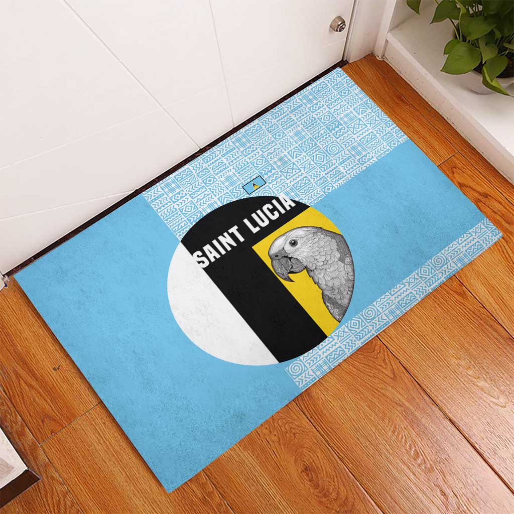 Saint Lucia Graphic Parrot Rubber Doormat with Tribal Pattern and Minimalist Blue Black Design - Wonder Print Shop