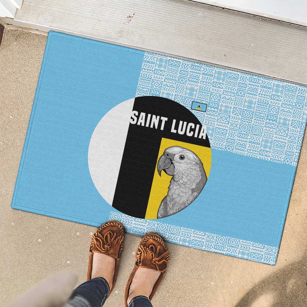 Saint Lucia Graphic Parrot Rubber Doormat with Tribal Pattern and Minimalist Blue Black Design - Wonder Print Shop