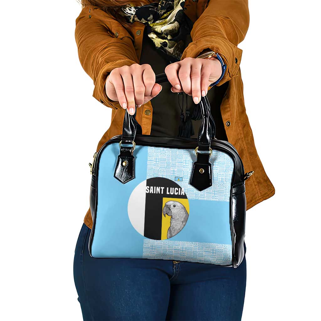 Saint Lucia Graphic Parrot Shoulder Handbag with Tribal Pattern and Minimalist Blue Black Design - Wonder Print Shop