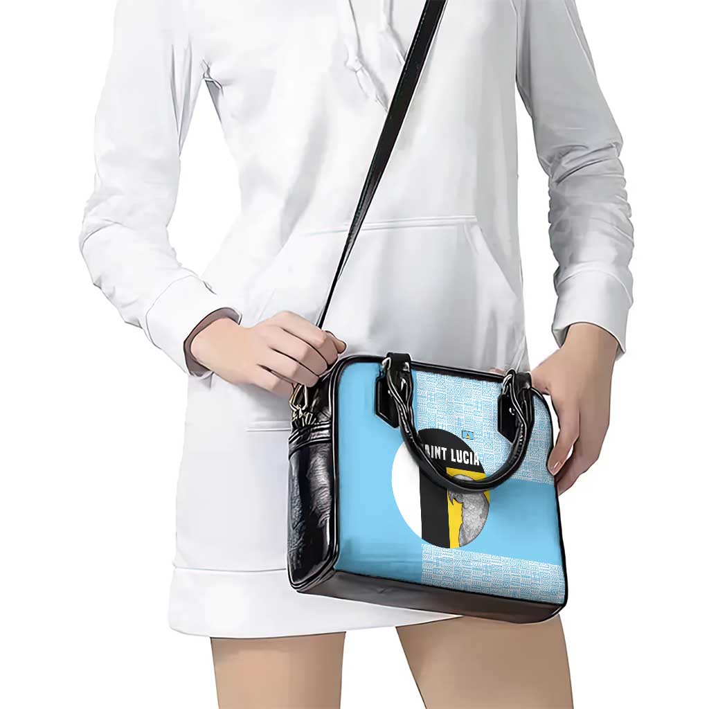 Saint Lucia Graphic Parrot Shoulder Handbag with Tribal Pattern and Minimalist Blue Black Design - Wonder Print Shop