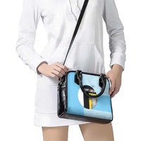 Saint Lucia Graphic Parrot Shoulder Handbag with Tribal Pattern and Minimalist Blue Black Design - Wonder Print Shop