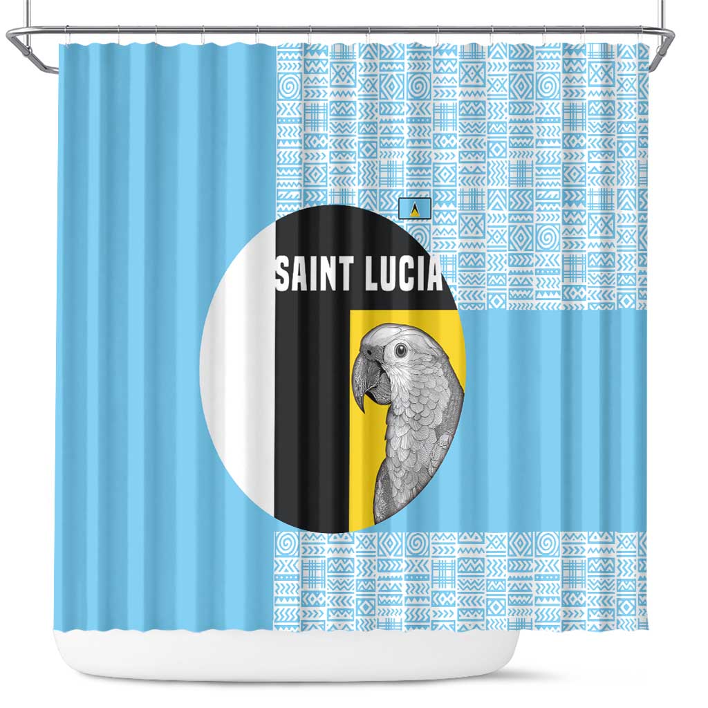 Saint Lucia Graphic Parrot Shower Curtain with Tribal Pattern and Minimalist Blue Black Design - Wonder Print Shop