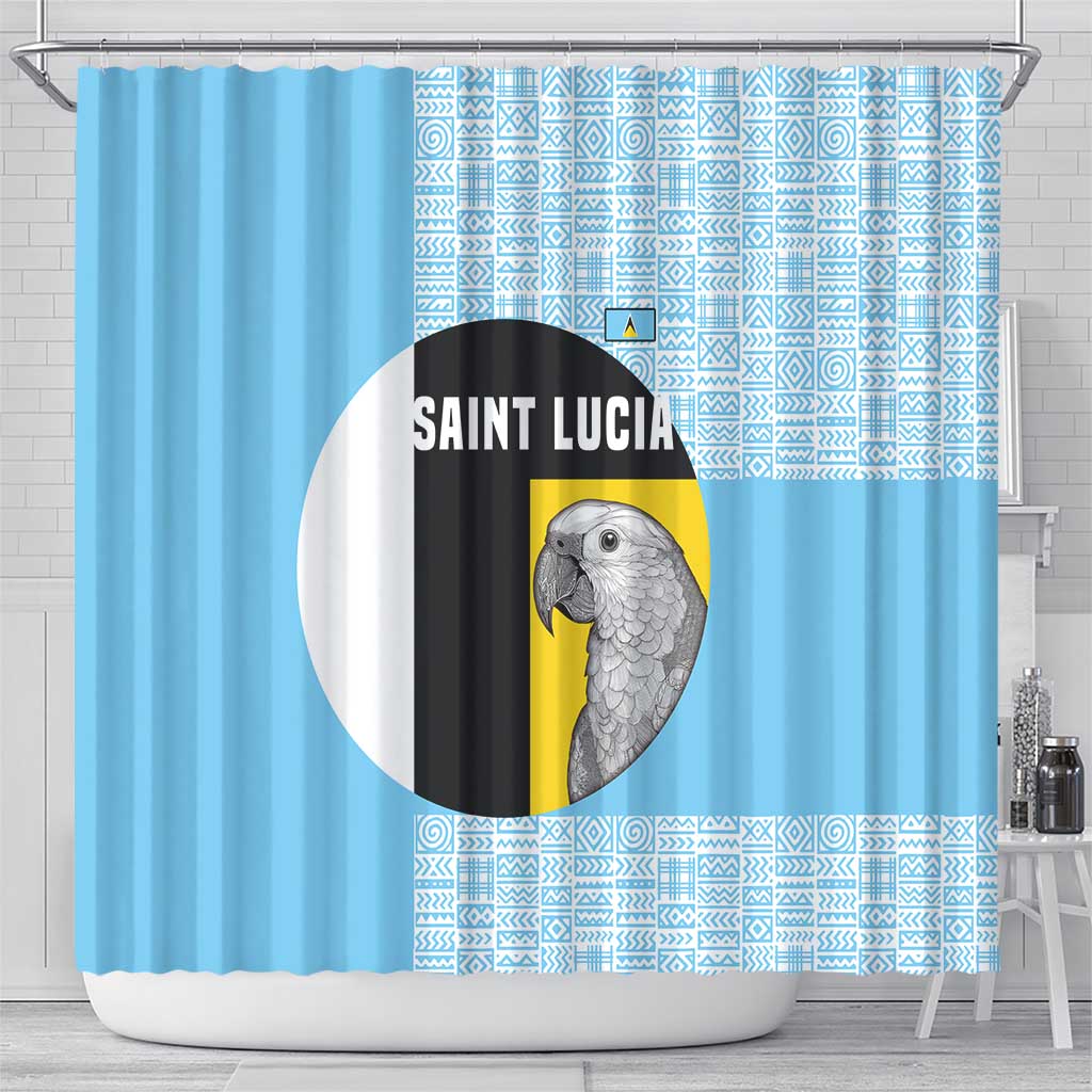 Saint Lucia Graphic Parrot Shower Curtain with Tribal Pattern and Minimalist Blue Black Design - Wonder Print Shop