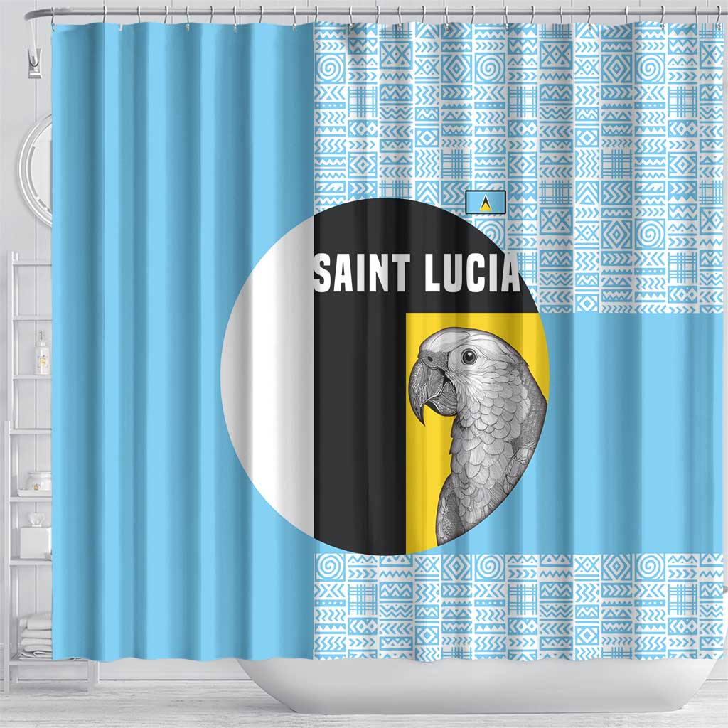 Saint Lucia Graphic Parrot Shower Curtain with Tribal Pattern and Minimalist Blue Black Design - Wonder Print Shop