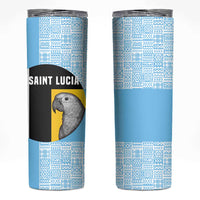 Saint Lucia Graphic Parrot Skinny Tumbler with Tribal Pattern and Minimalist Blue Black Design - Wonder Print Shop