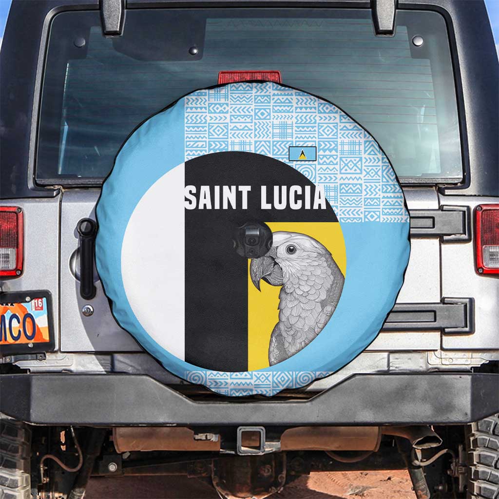 Saint Lucia Graphic Parrot Spare Tire Cover with Tribal Pattern and Minimalist Blue Black Design - Wonder Print Shop