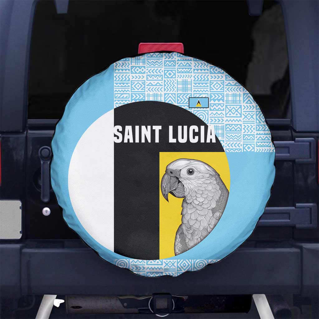 Saint Lucia Graphic Parrot Spare Tire Cover with Tribal Pattern and Minimalist Blue Black Design - Wonder Print Shop
