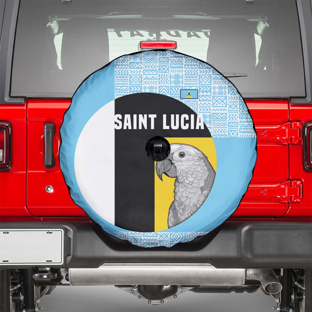 Saint Lucia Graphic Parrot Spare Tire Cover with Tribal Pattern and Minimalist Blue Black Design - Wonder Print Shop