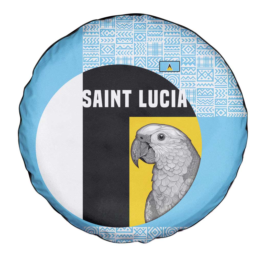 Saint Lucia Graphic Parrot Spare Tire Cover with Tribal Pattern and Minimalist Blue Black Design - Wonder Print Shop
