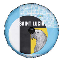 Saint Lucia Graphic Parrot Spare Tire Cover with Tribal Pattern and Minimalist Blue Black Design - Wonder Print Shop