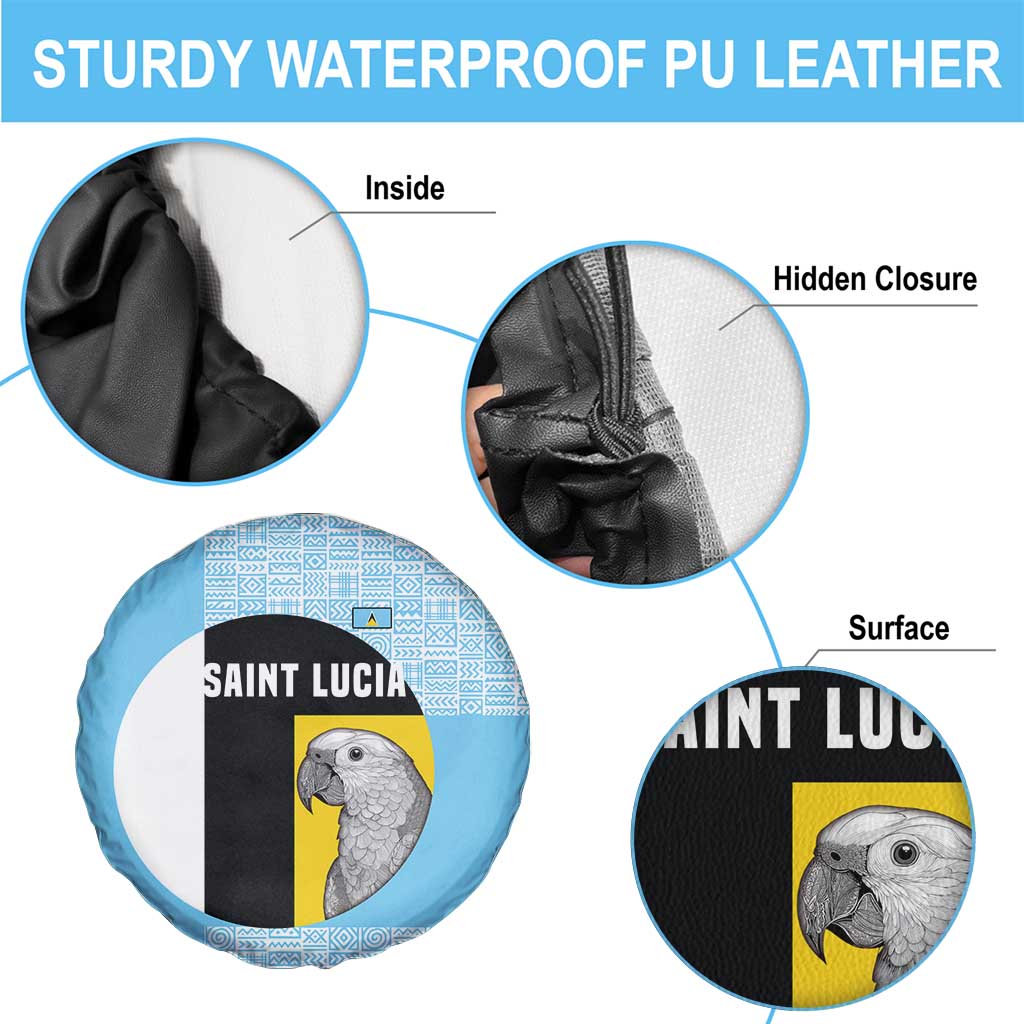 Saint Lucia Graphic Parrot Spare Tire Cover with Tribal Pattern and Minimalist Blue Black Design - Wonder Print Shop