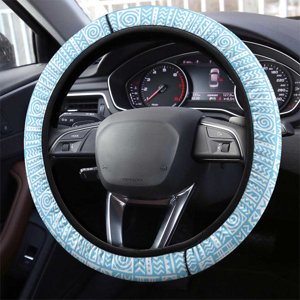 Saint Lucia Graphic Parrot Steering Wheel Cover with Tribal Pattern and Minimalist Blue Black Design - Wonder Print Shop