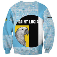 Saint Lucia Graphic Parrot Sweatshirt with Tribal Pattern and Minimalist Blue Black Design - Wonder Print Shop