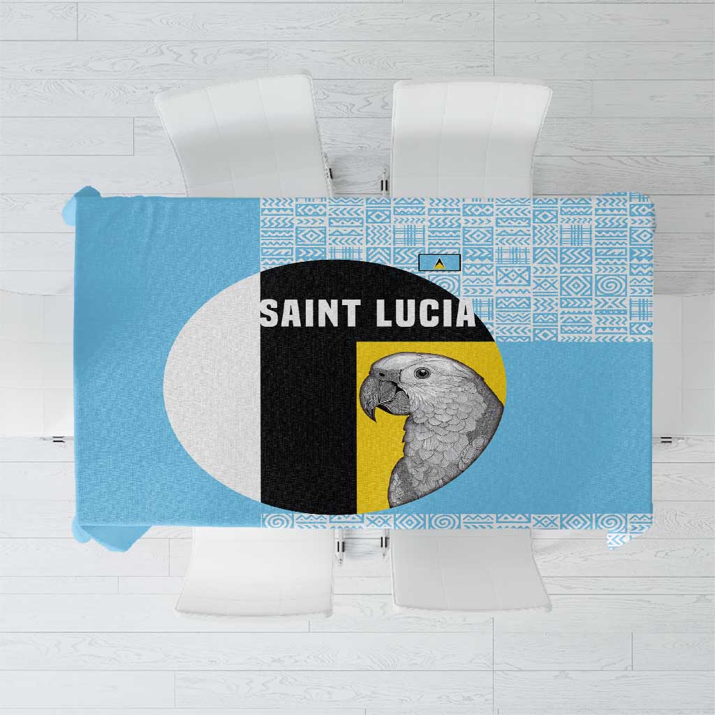 Saint Lucia Graphic Parrot Tablecloth with Tribal Pattern and Minimalist Blue Black Design - Wonder Print Shop