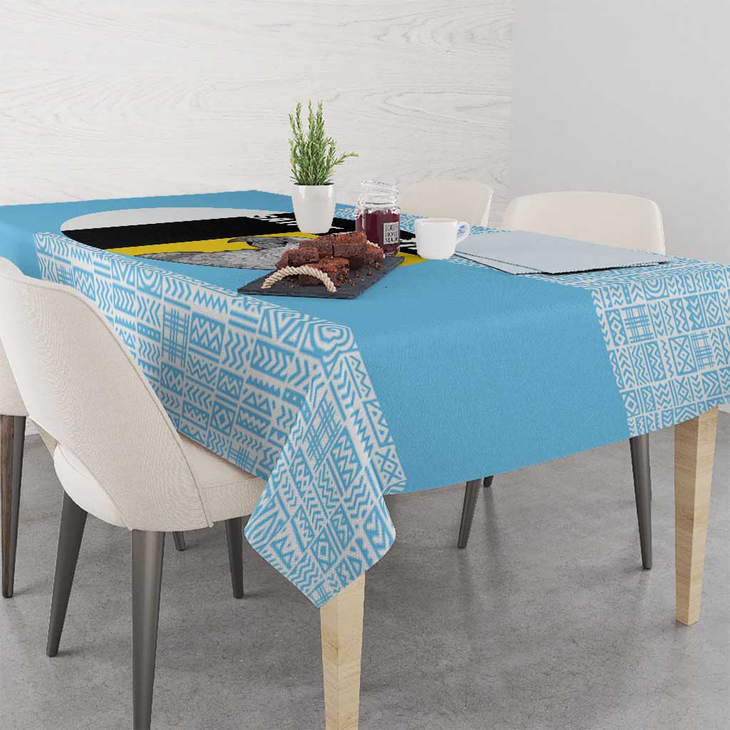 Saint Lucia Graphic Parrot Tablecloth with Tribal Pattern and Minimalist Blue Black Design - Wonder Print Shop