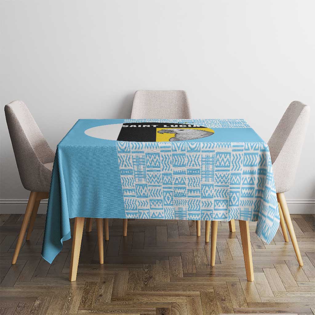 Saint Lucia Graphic Parrot Tablecloth with Tribal Pattern and Minimalist Blue Black Design - Wonder Print Shop